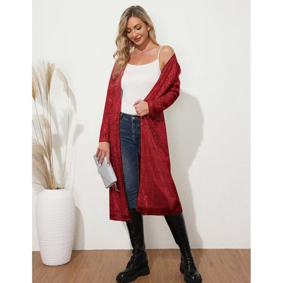 Women's Sequin Blazer Sparkly Open Front Evening Party Formal Top - Picture 4 of 7